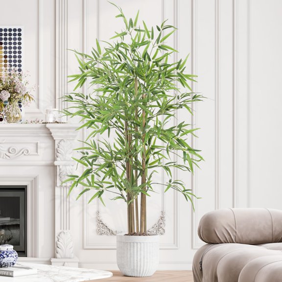YOLEO Artificial Bamboo Tree 5FT Tall Faux Silk Plant for Home Office Indoor Outdoor Decor Fake Bamboo Tree with Lifelike Leaves