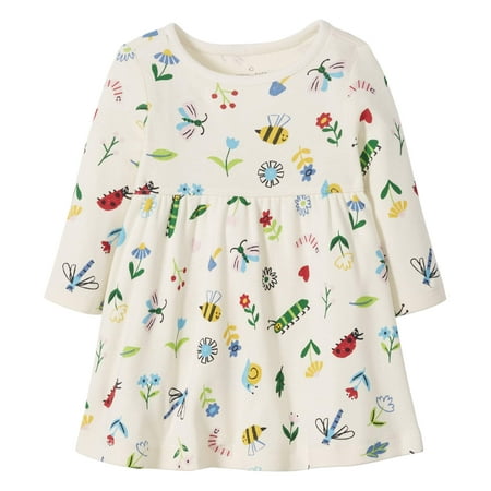 

Moon and Back by Hanna Andersson Toddler Girls Organic Cotton Long Sleeve Knit Dress Flowers & Critters 3T