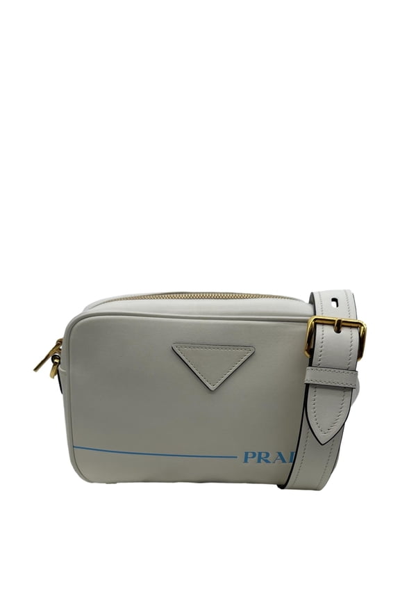 Pre-Owned Prada Mirage Leather Camera Crossbody Bag Off White