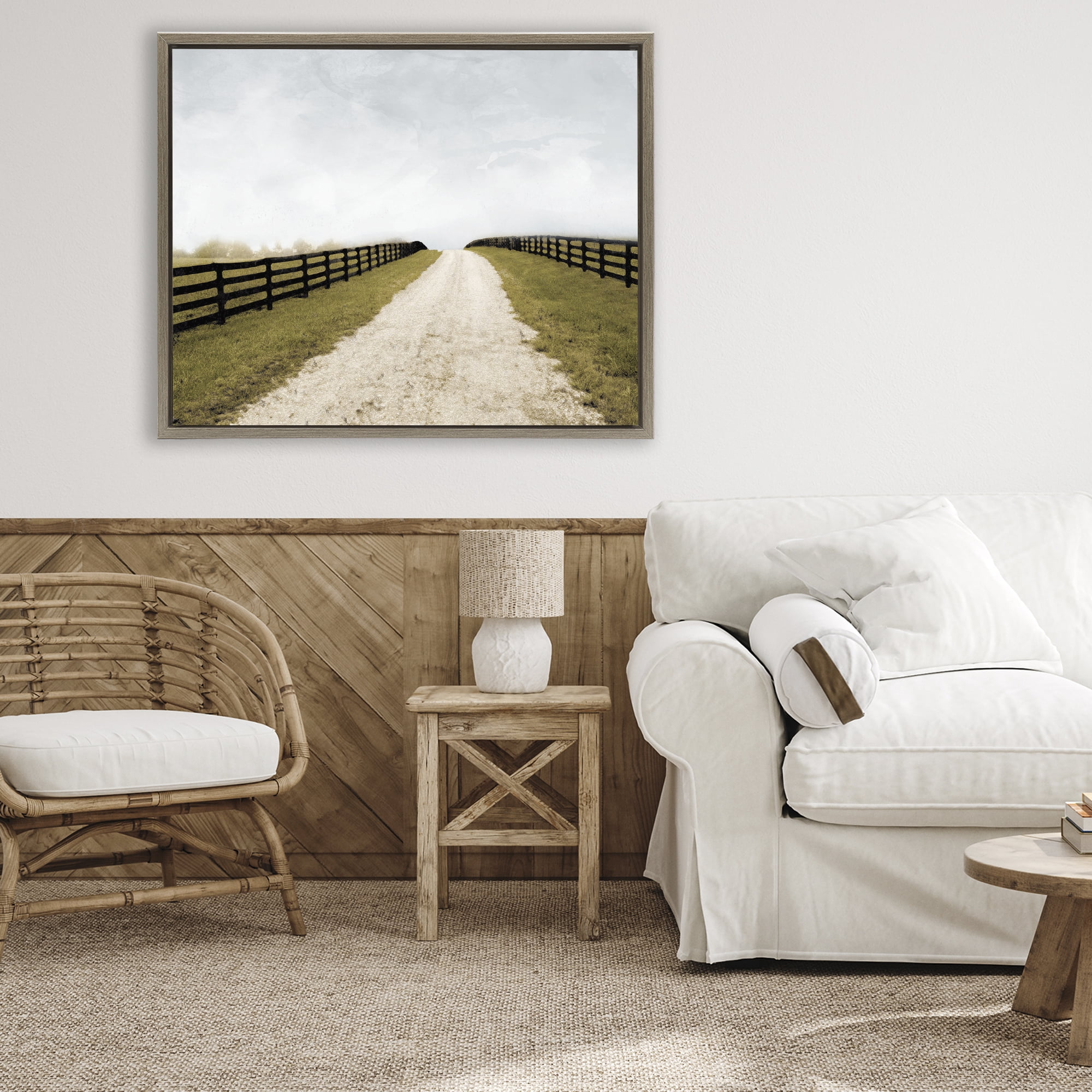Stupell Industries Fenced Countryside Lane Brown Framed Floater Canvas Wall Art, design by Ynon Mabat