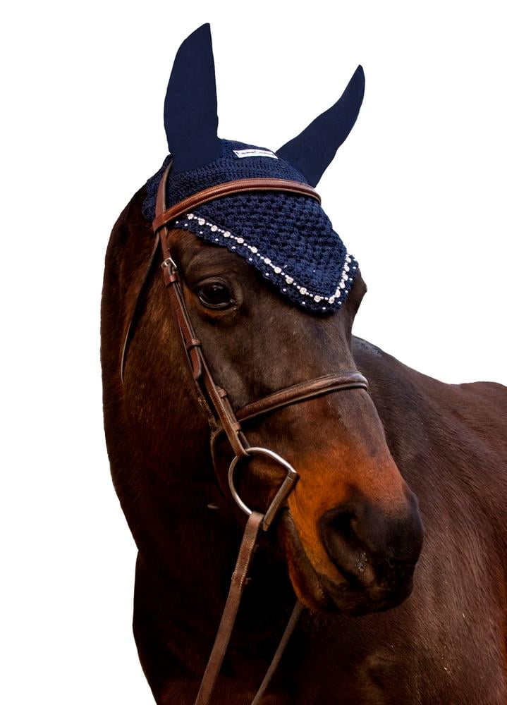 Paris Tack Premium Show Crochet Horse Fly Veil Bonnet with Patriotic Flag Brow a 