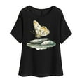 thumbnail image 5 of Kayannuo T-shirts Womens Women's Fashion Print Tees Casual Crew Neck Raglan Short Sleeve Loose T Shirt Linen Tops Blouses Black XXL, 5 of 7