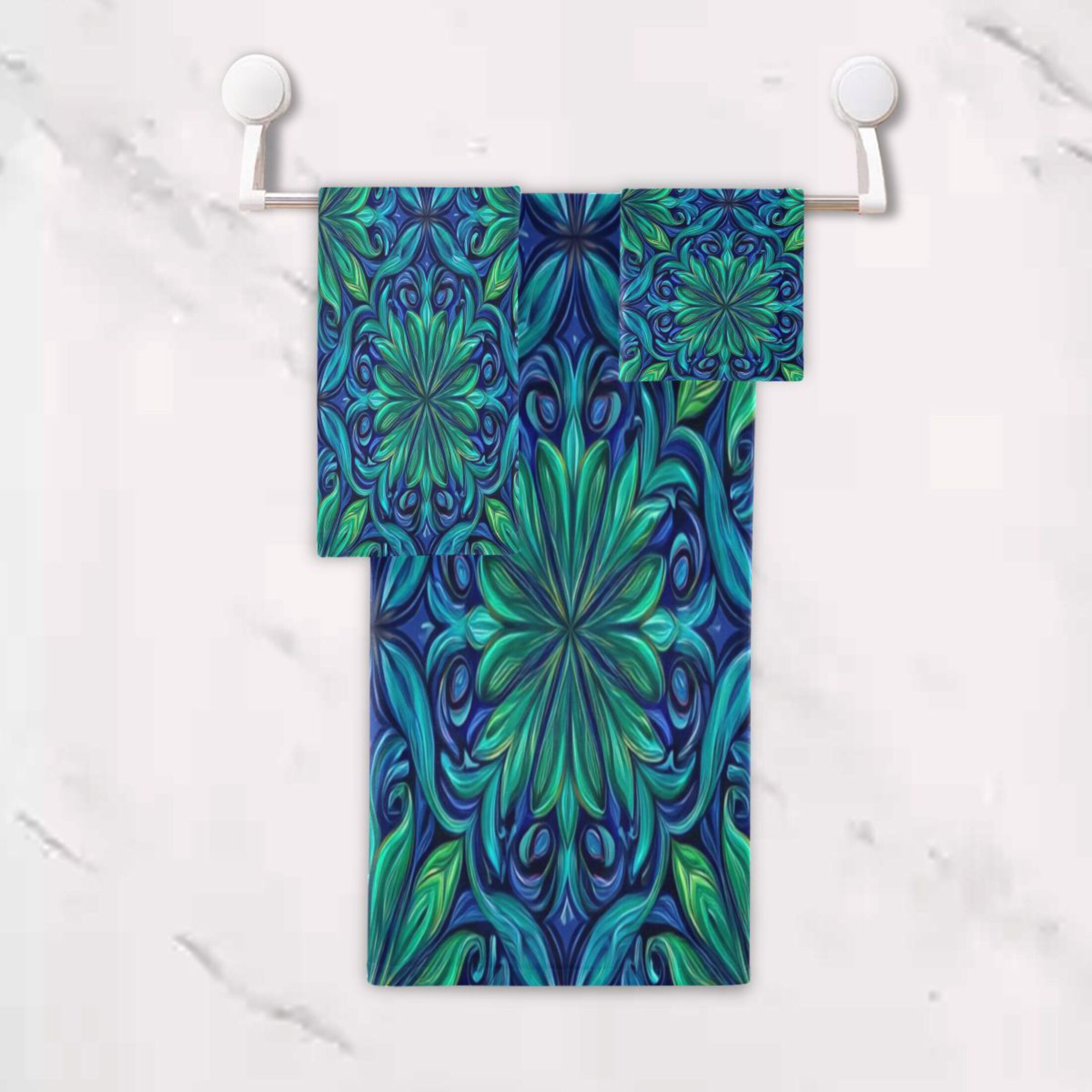 3 Piece Bath Towels Set Bath Towel, Hand Towel and Face Towel for Bathroom, Gym, Hotel Elegant Blue Traditional Patterns