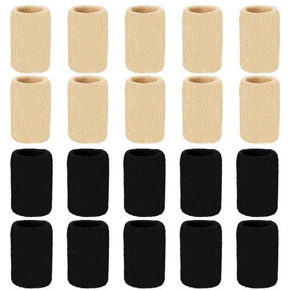 Finger Arthritis Sleeves,Bexikou 20 Pieces Finger Protector Sleeves,Elastic Thumb Compression Sleeve,Finger Splint Wrap Brace for Arthritis Pain Relief, Trigger Finger, Sports (Beige Black)