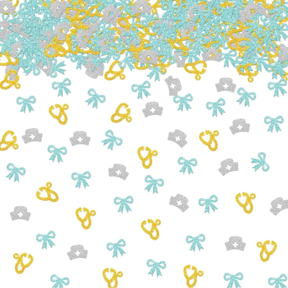 100pcs Congrats Nurse Confetti, Blue Glitter Nurse Graduation Table Confetti, Nurse Cap/Blue Bow Paper Cut Outs for Medical School Graduation Party Table Decoration