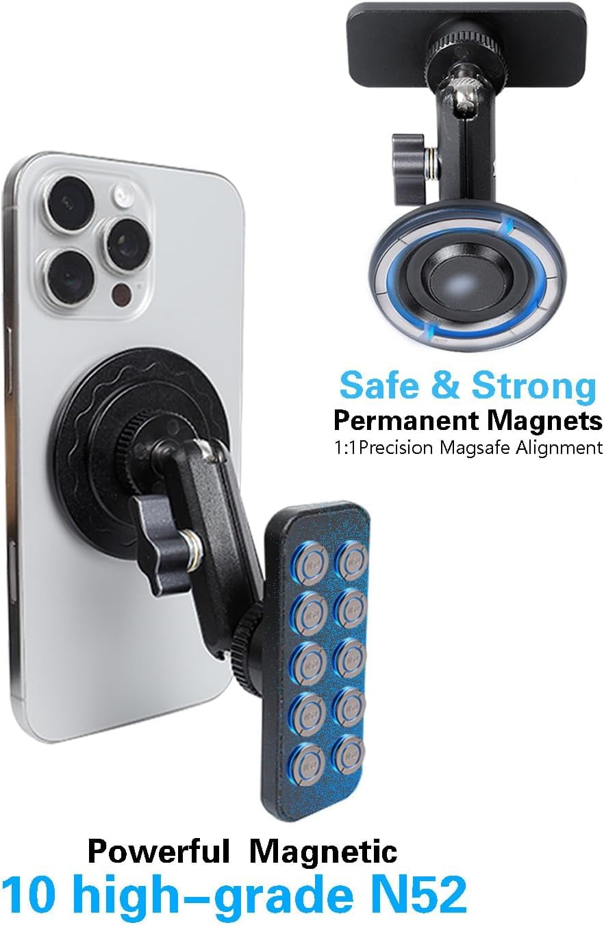 MKEUDQ-All-Metal Gym Magnetic Phone Holder for MagSafe,[Dual Magnet] Portable Detachable Magnetic Phone Stand Compatible with iPhone 16 15 14 13 12