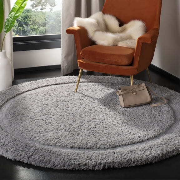 SAFAVIEH Glamour Douglas Solid Shag Area Rug, Grey, 6' x 6' Round