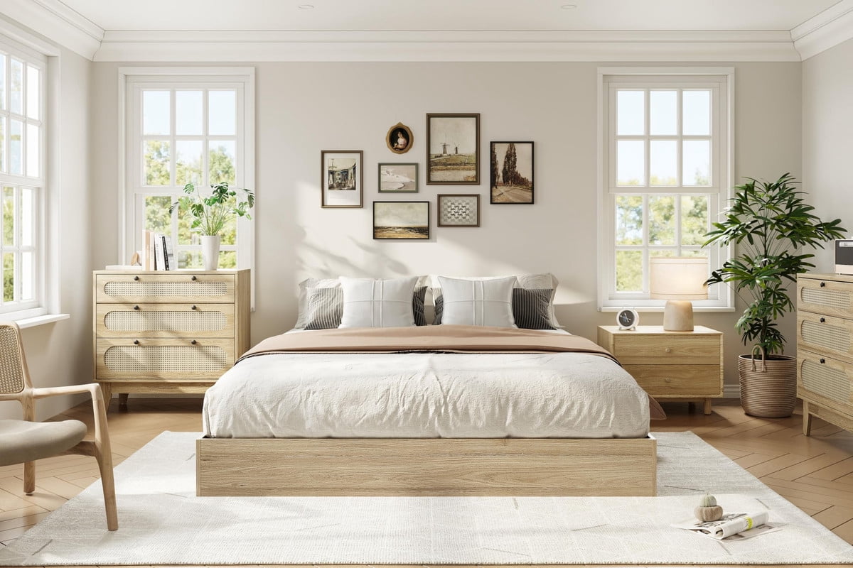 Towallmark Queen Size Bed Frame with Sturdy Wooden Slats,Solid Wood Platform,Floor-Standing Bed Frame, Modern Minimalist Design Space-Saving Bed Frame, No Box Spring Needed, Easy Assembly