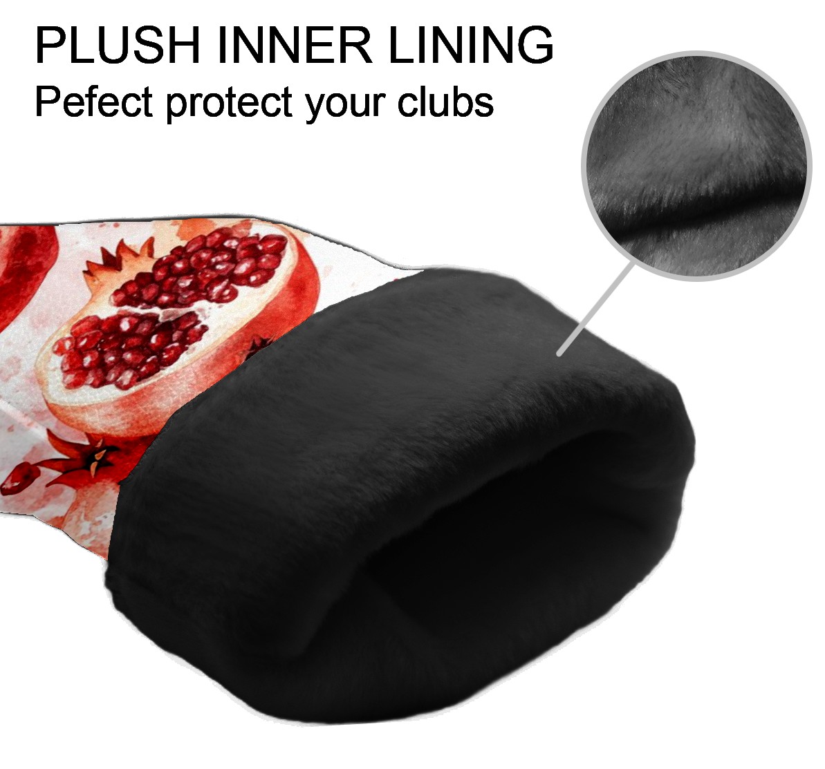 Golf Head Covers Pomegranate Pattern for Driver, Wood & Hybrid, Premium Waterproof PU Leather with Plush Lining, Fruit Themed Golf Gifts
