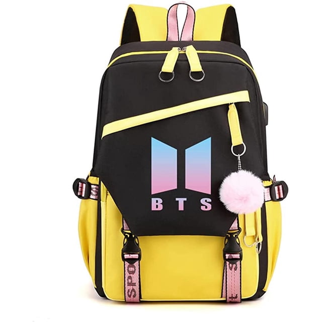 Mochila portátil HAPPY ME Kpop BTS con cable de audio USB Amarillo