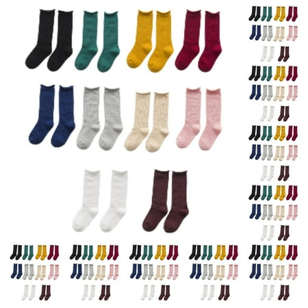 

wrea10pcs Winter Autumn Children Solid Color Socks Candy Color Kids Long Sockings Baby Toddler Cotton High Socks