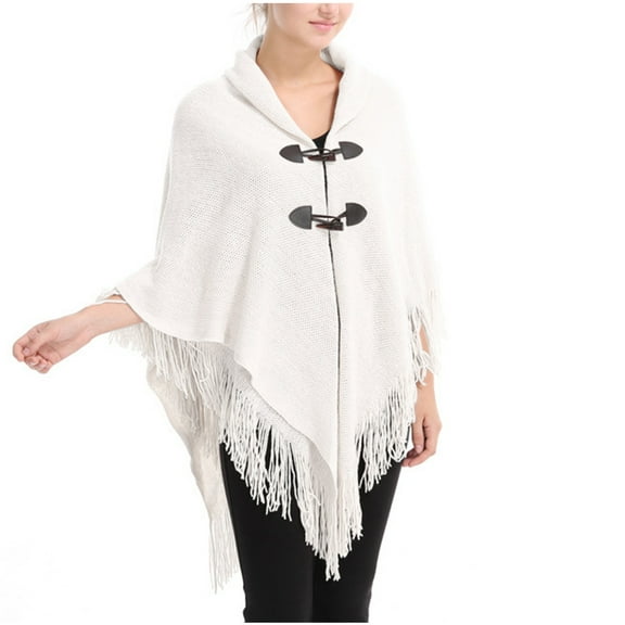 RYDCOT Poncho Sweater Women Open Front Solid Color Buttons Down Cape Shawl Wraps for Women Ladies Cape with Fringed Hem Knit Shawl Wrap or