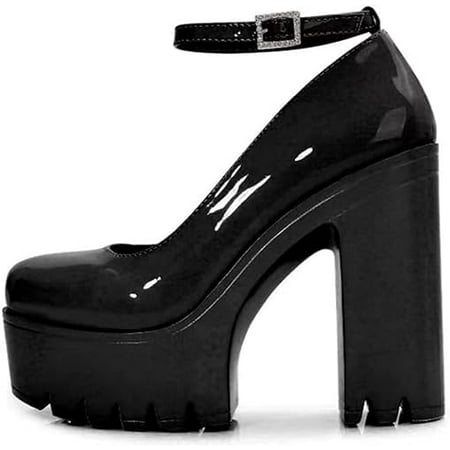 

Goth Platform Crystal Ankle Strap Round Toe Pumps Hook Block Chunky Block High Heels Fashion Dress Shoes Evening Mary Jane Shoes Wrap Toe Sexy Party Dress Shoes for Women Comfy Stylish and Glaring