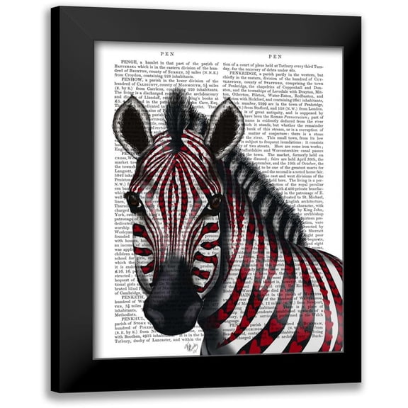 Fab Funky 12x14 Black Modern Framed Museum Art Print Titled - Zebra, Red Love Hearts