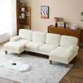 thumbnail image 3 of Ktaxon U-Shaped Sectional Sofa, 111"  Chenille Couch, 4 Seat Lounge Sleeper with Double Chaise for Living Room Off White, 3 of 10
