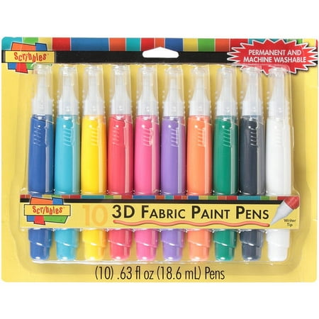 Scribbles 3D Fabric Paint Pens, 10pk, Assorted