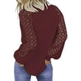 thumbnail image 2 of Hauts à Manches Longues pour Femmes en Dentelle Casual Ample Chemisiers T Shirts, Vin Rouge, XXL, 2 of 4