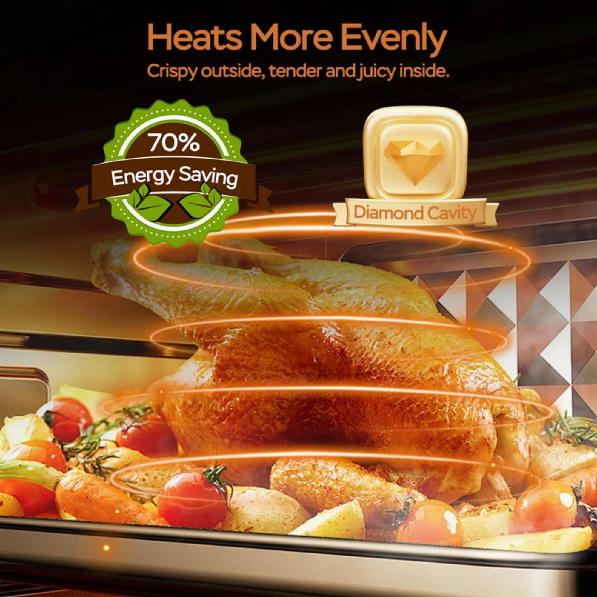 PlumChef 13 Quart 4 Slices Air Fryer Convection Toaster Oven, 1500W, 7 in 1 Multifunction with Roast, Bake, Grill, Broil, Toast, Dehydrate, Defrost, Stainless Steel
