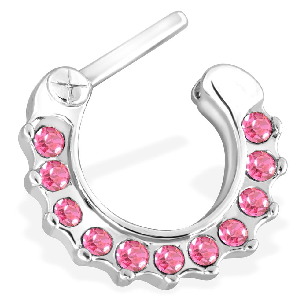 MsPiercing Gem Paved Surgical Steel Septum Clicker Ring,Pink