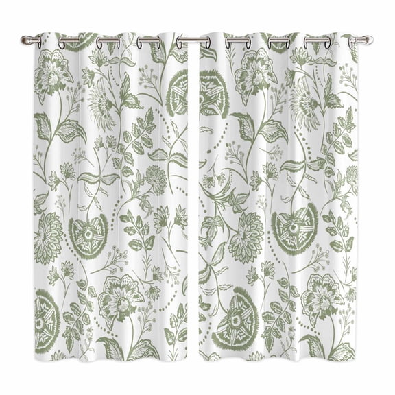 Farmhouse Spring Kitchen Curtains 63 Inch Length, Sage Green Fruit Plant Leaf Flower Grommet Top Bedroom Living Room Curtains, Light Filtering Cafe Curtain Drapes 2 Panels Set 84''x63''
