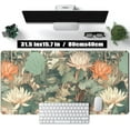 thumbnail image 2 of Light Emerald and Orange Floral Desk Mat, XXL Large Extended Mouse Pad Gaming Desk Pad, Aesthetic Asian Lotus Flower Big Laptop Keyboard and Mouse Mat for Women Desktop Office Decor 31.5x15.7 in, 2 of 6