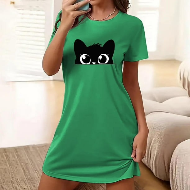Camisón corto de talla grande para mujer, camisón de manga corta con estampado de pecho a la moda, camisón para mujer
