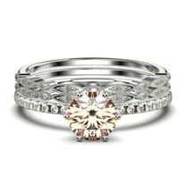 Beautiful Art Deco 2.25 Carat Round Cut Morganite And Diamond Moissanite Engagement Ring, Wedding Ring, Two Matching Band in 10k Solid White Gold, Gift For Her Gift For Girlfriend Promise Ring