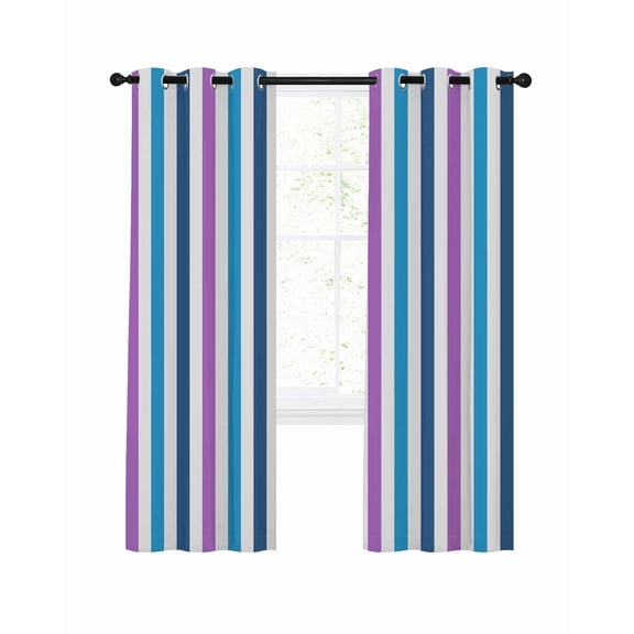 Blue Purple Stripe Blackout Curtains, Light Blocking Print Window Curtains, Gradient Geometric Vertical Striped Thermal Insulated Window Drapes for Living Room Kitchen Cafe 2 Panels, 104"W x 52"L