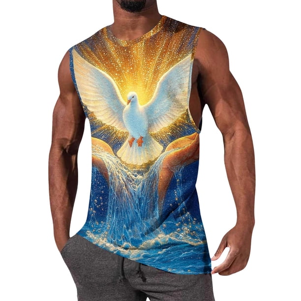 Impresión de Moda Casual de los Hombres Pullover Cuello Redondo sin Mangas para Deportes Al Aire Libre de Verano