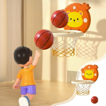 ROLKFUK Ki-ds Indoor Basketball Hoop Set - Foldable Height Adjustable Hanging Toy with Quiet Ball & Pump for Tod-dlers/Ki-ds Ages 3-10