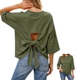 thumbnail image 2 of PIWHJQK Women 3/4 Length Sleeve Loungewear Shirts Women Solid Round Neck 3/4 Sleeve Open Back Top Women Blouses, 2 of 8