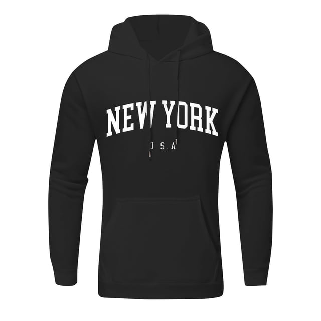 toraway Chandails en Molleton à Col Rond Hommes Homme Lourd Automne Chandail à Capuchon Manches Longues Imprimé Lettre NEW YORK Sweat à Capuche Style Décontracté TTG