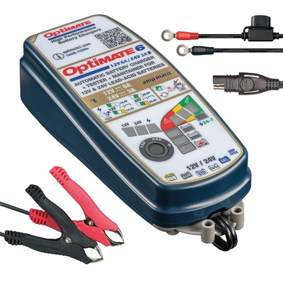 Optimate6 12V/24V - 12V 6A / 24V 3A, Model TM381, Gold Series High Performance Battery Charger & maintainer for Deep Cycle Batteries