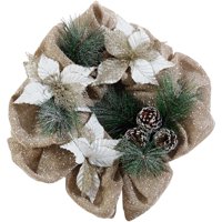 Holiday Time 20-Inch Mesh Wreath, Pinecone and Poinsettias with Burlap Ribbon