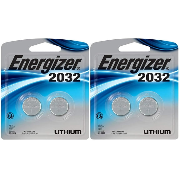 Energizer Watch/Electronic Batteries, 3 Volts, 2032, 4 (2x2) Batteries (Lithium Button Cell)