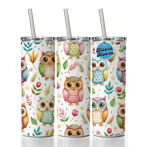 Sweet Owls 20oz Insulated Water Bottle Skinny Tumbler Includes Straw