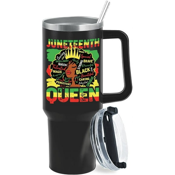 Juneteenth Black Queen 40oz Tumbler With Handle Gifts For Girlfriends Skinny Wine Tumbler For Camping