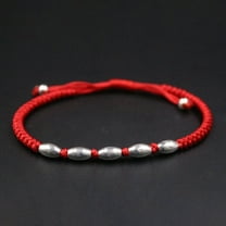 K-KED Pure S925 Sterling Silver Chain Glossy Olive Beads Red String Braided Bracelet
