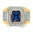 thumbnail image 3 of 14K Two-Tone Gold Ring Band Men's White Open Back Faceted Cubic Zirconia CZ Clear Octagon Emerald Blue, 3 of 4