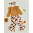 thumbnail image 3 of Suealasg 3Pcs Baby Girls Halloween Clothes Long Sleeve Ribbed Romper +Spider Bat Ghost Pumpkin Print Pants+Headband Sets 3 6 12 18 Months Infant Newborn Girls Fall Pants Set, 3 of 8