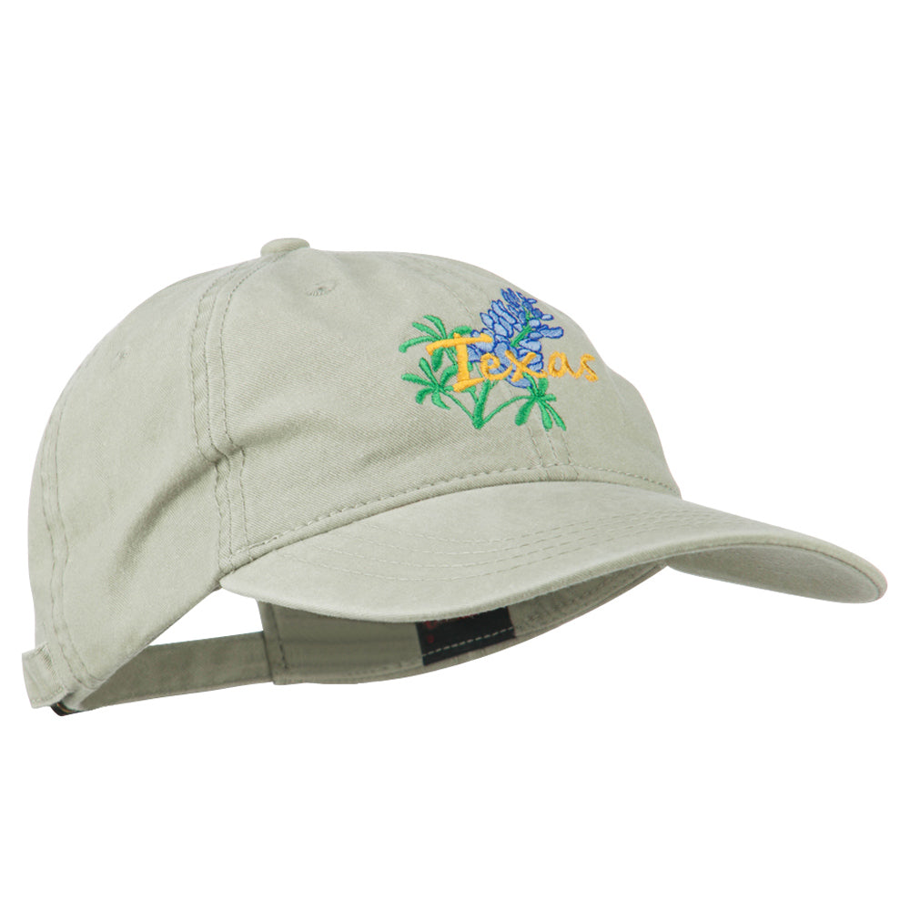Texas State Bluebonnet Flower Embroidered Cap - Khaki OSFM