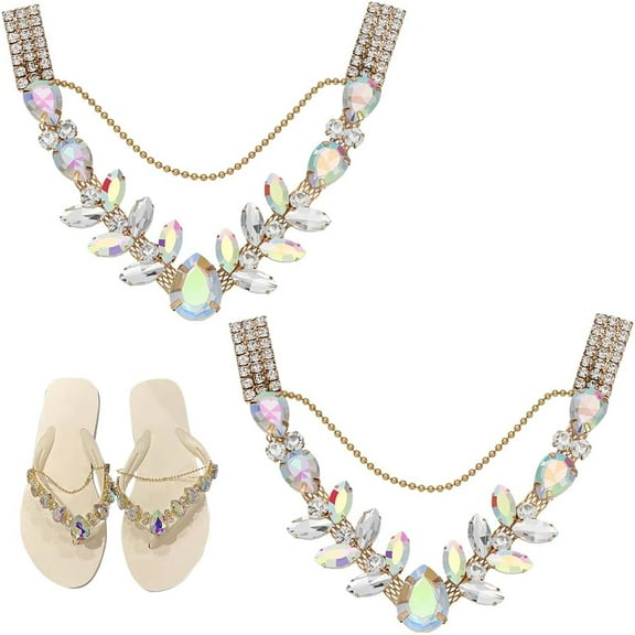 1set 1 Pair Alloy & Acrylic Rhinestone Boot Strap Chains Shoe Decorations Colorful 100x44x3.5mm