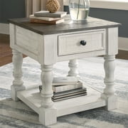 Signature Design by Ashley Havalance, White and Gray Distressed Two-Tone Farmhouse End Table with 1 Drawer and Open Shelf