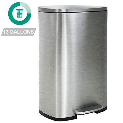 13 Gallon 50 Liter Kitchen Trash Can With Lid For Office Bedroom Bathroom Step Trash Bin Fingerprint Proof Garbage Bin Brushed Stainless Steel Walmart Com Walmart Com