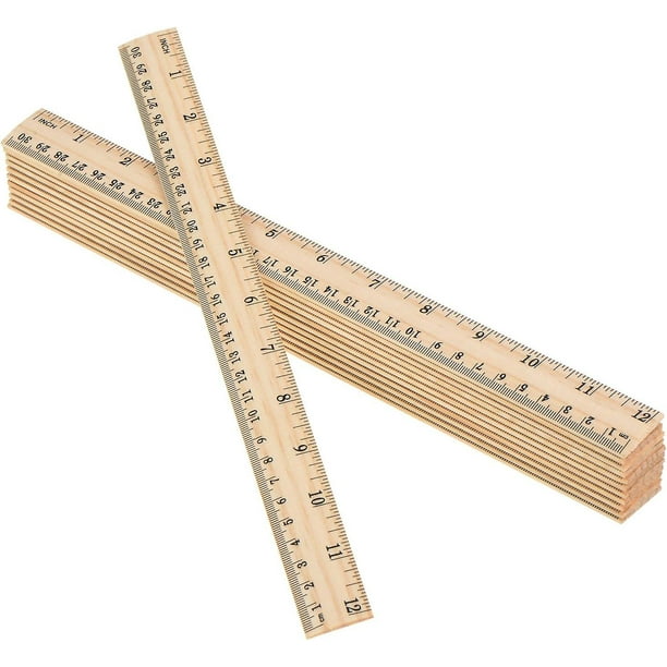 Paquete de 12 reglas de madera, reglas para estudiantes, reglas escolares de madera, regla de oficina, regla de medición, 2 escalas (12 pulgadas y 30 Cm)