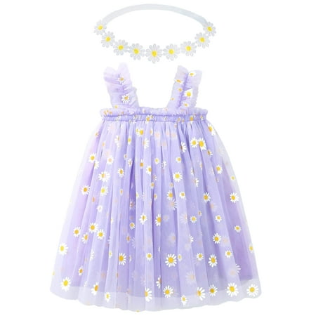 

BGFKS Baby Girls Toddler Daisy Tutu Dress Princess Party Dress with Soft Daisy Flower Headband.(Purple 2 Years)