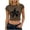 *Brown, variant on Women's Lily Flower Print Crop Top,Ladies Short Sleeve Crew Neck Slim Fit Tee,Casual Summer Y2K T-Shirt for Women,Black,S-2XL