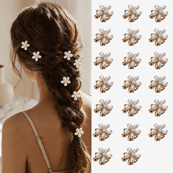 20pc Mini Pearl Flower Hair Claw Clips - Non-Slip Small Daisy Bangs Clips for Women & Girls; Aesthetic Y2K Wedding & Daily Hair Accessories