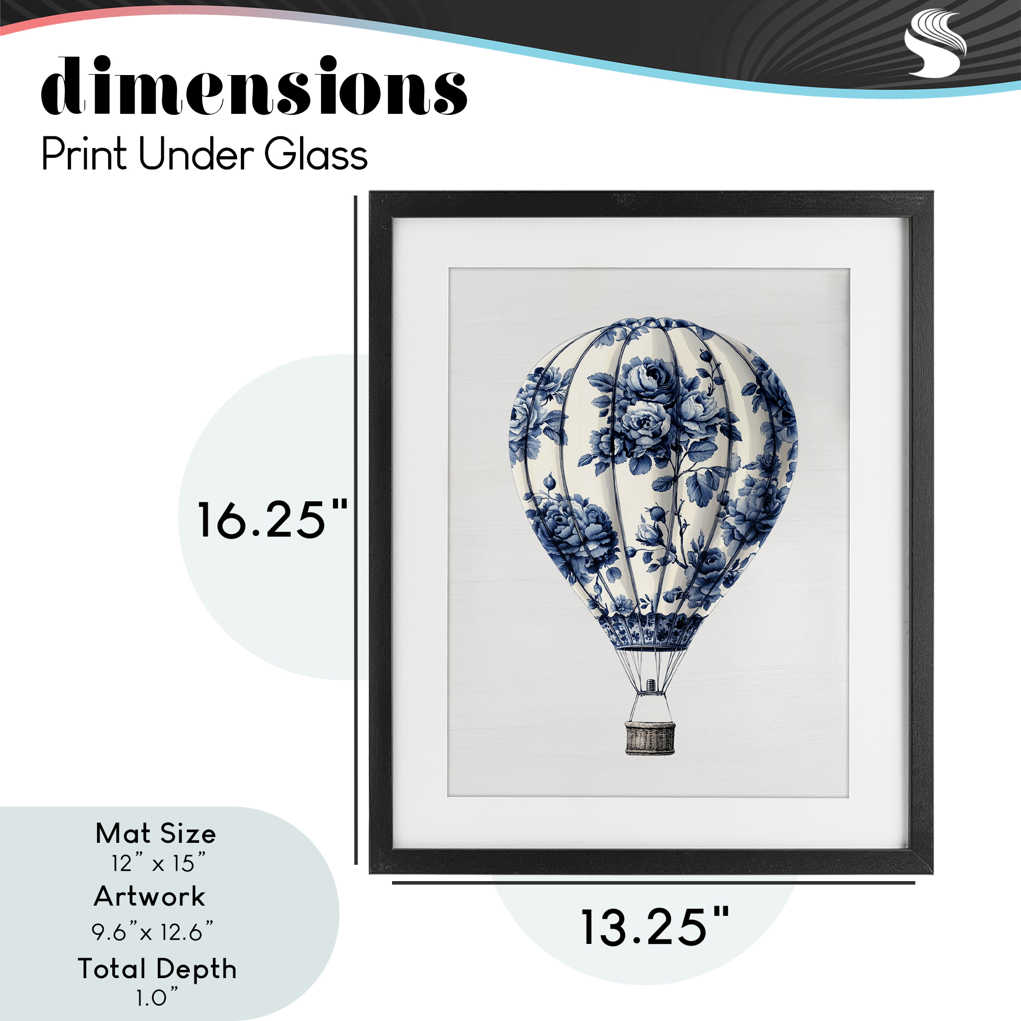 Vintage Toile Hot Air Balloon Black Framed Print Under Glass, design by Lettered and Lined