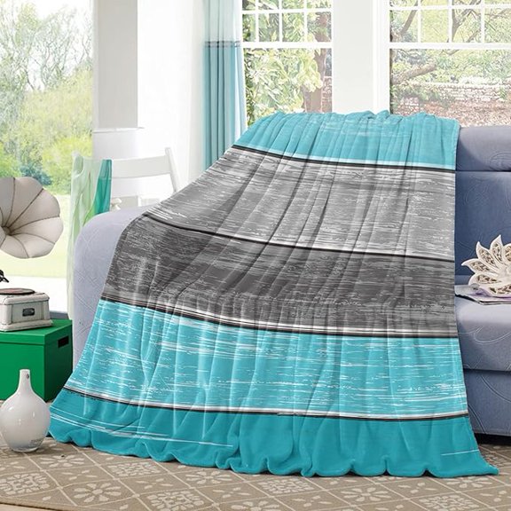 Rustic Wooden Plank Fleece Throw Blanket For Couch Flannel Lightweight Bed Blankets Teal Grey Wood Grain Fuzzy Warm Plush Throws Super Soft Cozy Blanket For Sofa Travel Camping 30" x 40"